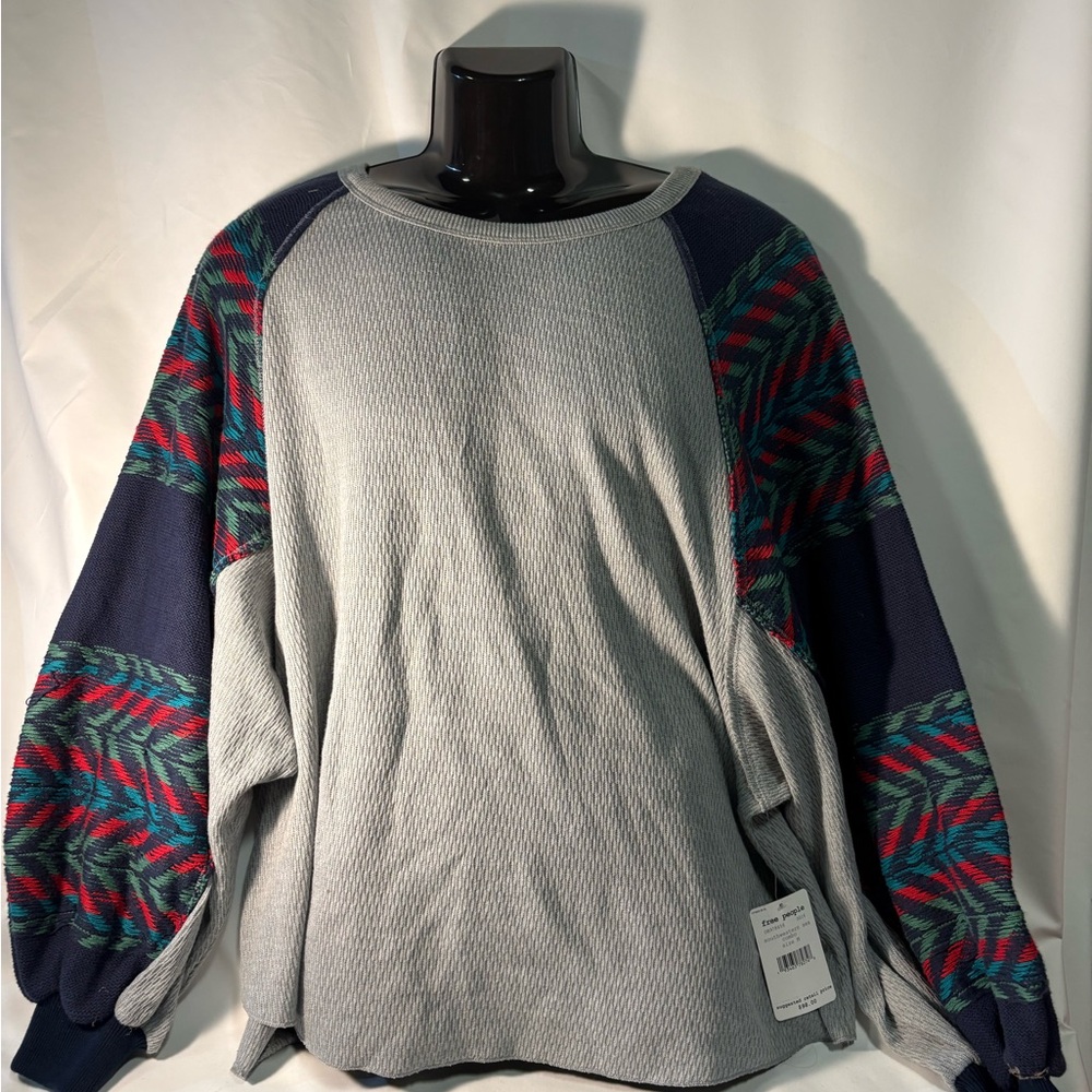 Free People Gray and Multicolor Sweater M